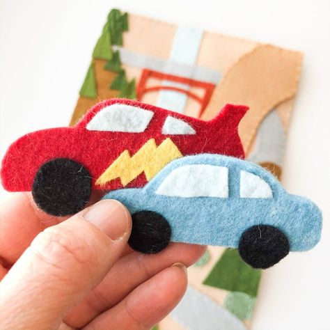 No-sew Car Figurines Felt Cars Car Toys | Etsy Felt Car Ornament, Felt Vehicles, Car Figurines, Felt Baby Toys, Felt Train, Felt Crafts For Kids, Felt Patterns Free, Felt Car, Diy Toddler Toys