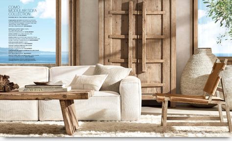 RH Modern Beach House Restoration Hardware Beach, Rh Modern Living Rooms, Living Room Warm Tones, House Luxury Interior, Rh Beach House, Palm Interior, Restoration Hardware Living Room, Beach House Luxury, Rh Furniture