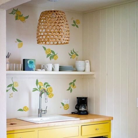 Citrus Kitchen Decor, Lemon Decorations, Wall Paint Inspiration, Citrus Kitchen, Spring Kitchen Decor, Peel And Stick Wall Decals, Lemon Kitchen Decor, Pantry Wall, Lemon Kitchen