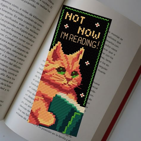 Crochet Cat Bookmark, Embroidery Witchy, Witchy Embroidery, Aesthetic Bookmark, Geek Cross Stitch, Cat Bookmark, Cross Stitch Bookmark, Stitch Bookmark, Handmade Aesthetic