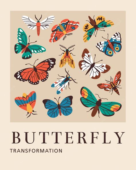 Vintage Poster Illustration, Butterfly Vector Art, Vintage Illustration Art Retro, Vector Illustration Design Graphics, Cute Butterfly Illustration, Monarch Illustration, Butterfly Illustration Design, Butterfly Illustration Art, Butterfly Draw