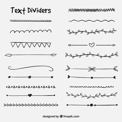 Text dividers collection Premium Vector | Premium Vector #Freepik #vector #arrow #ornament #text #arrows Doodle Dividers, Bullet Journal Dividers, Journal Photos, Bullet Journal Headers, خريطة ذهنية, Text Dividers, Kraf Kertas, Penanda Buku, Page Dividers