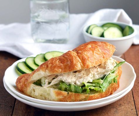 Caesar Chicken Salad Croissants Chicken Croissants, Caesar Chicken Salad, Chicken Salad Croissants, Chicken Salad Croissant, Caesar Dressing Recipe, Caesar Chicken, Artichoke Chicken, Chicken Salad Sandwich, Sandwiches For Lunch