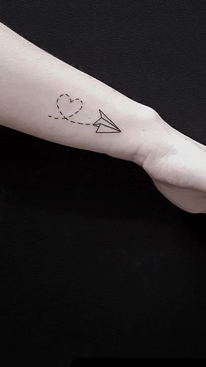 Airplane Tattoo Design, Paper Airplane Tattoo, Paper Airplane Tattoos, Place Tattoo, Airplane Tattoo, Running Tattoo, Matching Tats, Tattoos And Meanings, Airplane Tattoos