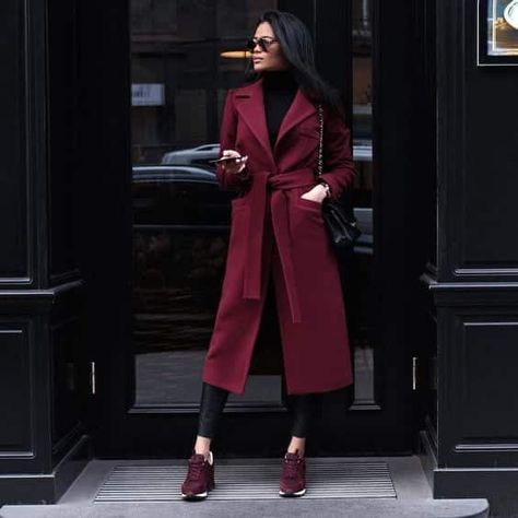 Burgundy Outfits for Women- 30 Ways to Wear Burgundy Color Burgundy Long Coat Outfit, Burgundy Winter Coat, Burgundy Coat, Elegant Burgundy Long Coat, Burgundy Coat Outfit, Classic Burgundy Long Coat, Elegant Burgundy Wool Outerwear, Maroon Coat, Burgundy Fashion