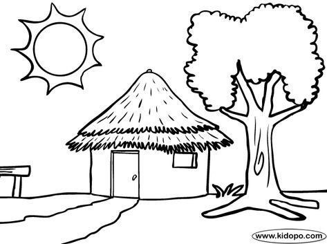 Download or print this amazing coloring page: Pin by AKWorld on drawing ...summer vacation | African hut ... Tiki Coloring Pages, Hut Clipart, Mask Coloring Page, African Hut, House Drawing For Kids, Face Coloring, Drawing Summer, Outline Pictures, Bahay Kubo