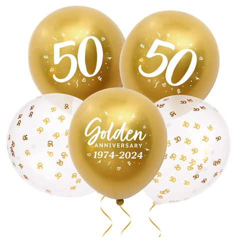 PRICES MAY VARY. 【Package Include】You will receive 24 pcs 50th anniversary decorations balloons.They will help to crate a beautiful atmosphere at your 50th anniversary celebration 【Unique Design】8pcs gold balloons are printed with golden anniversary 1974-2024 sign,8pcs gold balloons are printed with number"50",8pcs white balloons are filled with gold paper confetti,very beautiful 【Good Quality】These 50th anniversary balloons are made of thicken good quality latex,long lasting,won't deflate easil 50th Anniversary Balloon Decorations, 50th Wedding Anniversary Party Decorations, 50th Anniversary Flowers, Black And Gold Anniversary Decorations, 50th Wedding Anniversary Decor Ideas, 50 Year Anniversary Party Ideas, 50 Years Anniversary Party Ideas, 50th Anniversary Party Ideas Decoration, 50 Anniversary Ideas Decoration