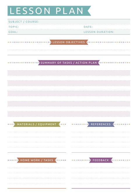 Printable teacher lesson plan to help you prepare for the next lesson, make notes, list of materials and references. Sections available in this template: Subject / Course name, Topic, Goal, Date, Lesson Duration, Lesson Objectives, Summary of tasks / Action plan, Materials / Equipment, References, Home Work / Tasks, Feedback  #lessonplantemplate #lessonplanpdf #personalizedteacherplanner #printablesandinspirations #stationeryaddict Free Lesson Planner, Lesson Objectives, Teacher Lesson Plans Template, Blank Lesson Plan Template, Peraturan Kelas, Teacher Planner Templates, Lesson Plan Pdf, Weekly Lesson Plan Template, Teaching Lessons Plans