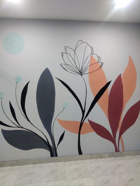 Mural Art Simple, Wall Painting Flowers Simple, Simple Flower Mural, Simple Paint Designs On Wall, Simple Mural Art, Simple Wall Murals Diy Paint, Simple Wall Drawings, Simple Wall Murals, Easy Wall Painting