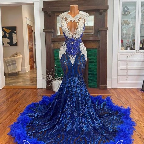 Blue Long Prom Dress, Feather Prom Dress, Crystal Wedding Dresses, Birthday Party Dresses, Formal Occasion Dress, Gorgeous Prom Dresses, Prom Dresses Long Mermaid, Mermaid Evening Gown, Senior Prom Dresses