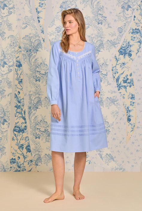 Eileen West is celebrated for her timeless and elegant designs of intimate apparel, dresses, and products for the home. Eileen West, Cuffed Sleeve, Blue Dream, Lace Trims, Shell Buttons, Elegant Designs, Waltz, Pin Tucks, Cotton Flannel