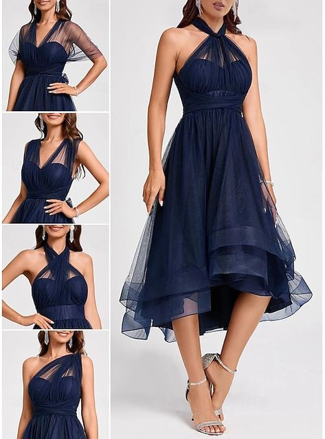 Blue Wedding Guest Dresses, Summer Evening Dress, Tulle Cocktail Dress, Cocktail Dresses With Sleeves, Beach Bridesmaid Dresses, Halter Bridesmaid Dress, Chiffon Cocktail Dress, Plus Size Cocktail Dresses, Mother Of Groom Dresses