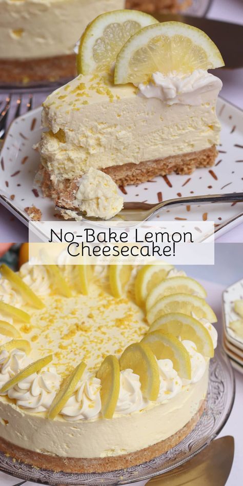 No-Bake Lemon Cheesecake - Back to Basics - Jane's Patisserie Lemon Cheesecake Cake Recipe, Best Lemon Desserts Ever, Lemon Sweets Recipes, Quick Fun Desserts, Lemon Pudding Cheesecake No Bake, No Bake Desserts Lemon, Triple Decker Cheesecake, Lemon Ripple Cheesecake, Cheesecake Non Bake