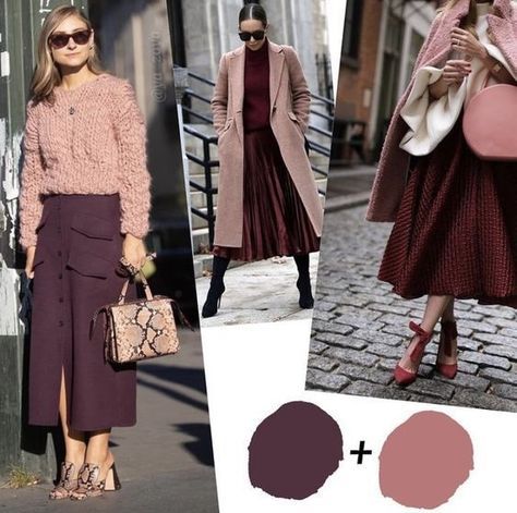 Mauve Color Combinations Outfit, Plum Outfit Ideas, Colour Combinations Fashion, Burgundy Outfit, Color Combos Outfit, Look Rose, Color Combinations For Clothes, Deep Autumn, Design Moda