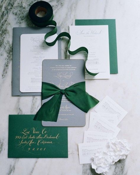 Hunter Green Gold Slate Silver Wedding Invitation Stationery Suite Touch of Hunter Forest Glamorous Green Whimsical Wedding Theme, Dark Green Wedding, Dark Green Bridesmaid Dress, Letterpress Save The Dates, Grey Wedding Invitations, Lily Potter, Colorful Invitations, Winter Wedding Colors, Practical Wedding