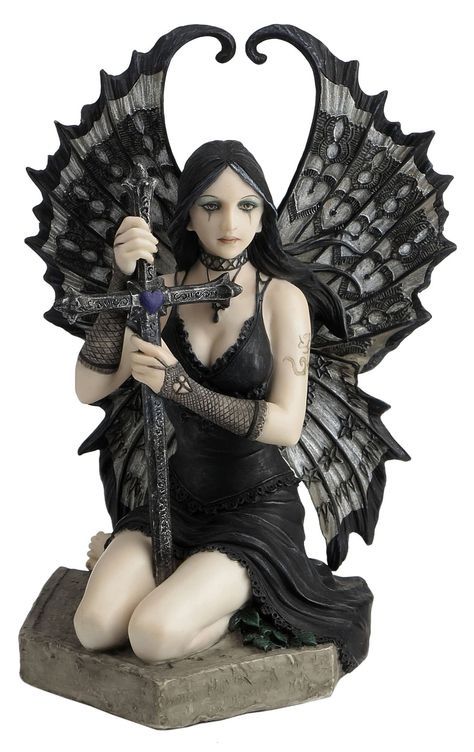 PRICES MAY VARY. Lost love evil fairy figurine Perfect gift for those that love fairies Made of Polystone Dimensions: 6.25" H x 4.25" L x 3.5" D Lost Love Mourning Gothic Fairy Sculpture. Anne Stokes is the supremely talented fantasy artist that created this figurine she titled, Lost Love. Black filigree fairy wings curl behind this elegant enchantress and their edges form a heart just over her head. This sad fairy seems to be grieving for her lost love as tears fall gently from her tender eyes. Evil Fairy, Filigree Tattoo, Anne Stokes, Fairy Statues, Black Fairy, Goth Fairy, Gothic Looks, Gothic Fairy, Love Fairy