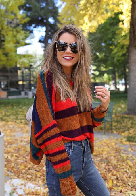 Bold striped sweater Hello Fashion Blog, Sweaters Outfit, Christine Andrew, Fall Stripes, Retro Sweater, Hello Fashion, Sweater Outfit, Stylish Sweaters, Inspired Outfits