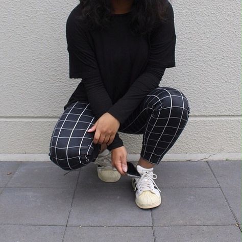 ♥*♡∞:｡.｡black and white grid pants outfit｡.｡:∞♡*♥  #affiliate aesthetic teenage outfits womens pants black pants shirt t shirt casual style Grid Pants Outfit, Square Pants, Shirt Casual Style, Tumblr Outfits, Dope Fashion, Ulzzang Fashion, Teenager Outfits, Soft Grunge, Women Pants Casual