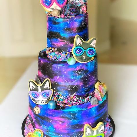 Space Cowboy Party, Space Birthday Cake, Boys 8th Birthday, Cat Themed Party, Cat Bday, Cat Birthday Cake, Cake Decorations Ideas, Space Door, Cat Cakes