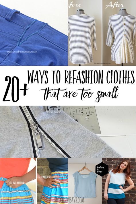 How do you reuse clothes that are too small? You can upcycle them them into something new like a pillow or you can refashion them to fit you! I've rounded up a fun list of refashion clothes tutorials to inspire you and teach you new skills, ready to make over your clothes so they look great and you feel great in them. Upcycle Clothes Refashioning, Refashion Clothes Tutorial, Upcycle Clothes Diy Refashioning, Can Upcycle, Jeans Refashion, Reuse Clothes, Trash To Couture, Clothes Upcycle, Fun List