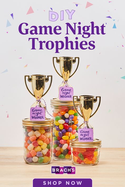 The whole family wins with this fun candy-filled craft! Candy Trophy, Jello Drink, Shots Jello, Candy Shots, Diy Farmhouse Decoration, Gymnast Birthday Party, Game Night Parties, Gymnastics Birthday, Family Fun Night