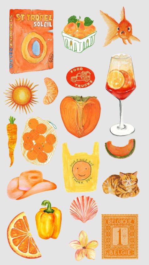 #orange #vibes Printable Sticker Sheets, Fruit Wallpaper, Collage Illustration, Home Decor Paintings, Summer Wallpaper, Art Inspiration Painting, Scrapbook Journal, Journal Stickers, Colorful Pictures