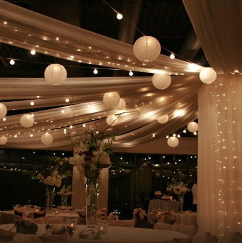 100-400LED String Fairy Lights Warm White - Etsy String Lights And Balloons, Engament Party Themes, Outdoor Quinceanera Ideas Decoration, Fairy Lights Wedding Reception, Fairy Light Party, Whimsical Wedding Ideas, Fairy Light Wedding, Prom Committee, Wedding String Lights