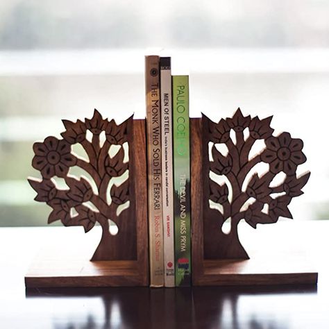 Amazon.com: ExclusiveLane Wooden Indian Hand Carved & Engraved Tree of Life Book End in Sheesham Wood - Bookends for Sheleves Decorative Book Ends for Office Desk Book Holder Bookends Books Stopper Bookend Décor : Home & Kitchen Book Stopper, Unique Bookends, Carved Tree, Cheap Office Furniture, Ancient Indian Art, Wood Bookends, Wooden Desk Organizer, Wooden Bookends, Decorative Bookends