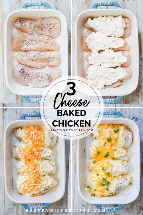 Baked Chicken With Cream Cheese Recipes, Baked Chicken Recipes Cheese, 3 Cheese Chicken, Easy Cream Cheese Chicken Recipes, Easy Cheesy Chicken Recipes, Baked Chicken And Cheese Recipes, Baked Cheese Chicken, Quick And Easy Dinner Recipes For Two Chicken Oven Baked, Cream Cheese Chicken Oven