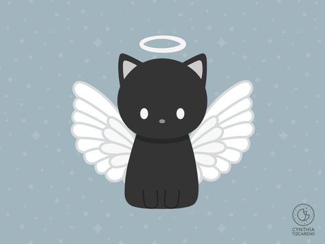 Angel Cat by Cynthia Tizcareno Black Cat Angel Tattoo, Cute White Cat Drawing, Cat Angel Drawing, Angel Cat Aesthetic, Black Cat Illustration Cute, Angel Cat Drawing, Cute Angel Drawing, Cat Angel Tattoo, Angel Cat Tattoo