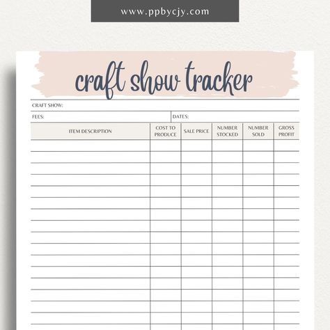 Elevate your craft show game with our Craft Show Tracker, the ultimate tool for artisans and vendors looking to make every event a success. Crafted with meticulous attention to detail, this printable planner encompasses every aspect of your craft show preparation journey. From booth layout and inventory tracking to marketing strategies and financial planning, our printable template empowers you to stay organized and focused, ensuring that no detail slips through the cracks. With sections dedicat Price Signage, Show Tracker, Booth Layout, Craft Fair Vendor, Craft Fair Table, Inventory Printable, Craft Show Booths, Money Template, Inventory Tracking