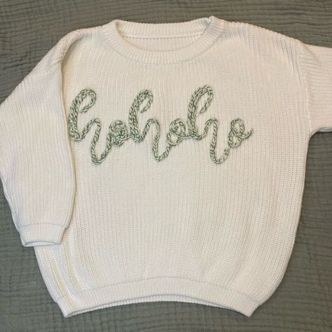 Ivory Hand Embroidered “Hohoho” Kids Christmas Sweater. Size 3-4 New Without Tags. The Item Has Been Gently Laundered To Prevent Future Shrinkage After The Embroidery Has Been Added. Hand Wash Only, Lay Flat To Dry. Knit Kids Sweater Pattern Free, Hand Embroidered Christmas Sweatshirt, Christmas Embroidery Sweater, Christmas Embroidered Sweater, Hand Embroidery Clothing, Hand Stitched Sweatshirt, Avengers Embroidery, Knitting Letters, Sweaters Embroidery