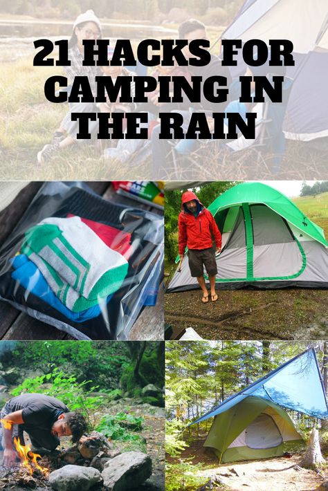 21 awesome hacks for camping in the rain. Use these tips to help you stay dry and have an enjoyable time when camping in the rain. #TentsnTrees #campingintherain #rainycamping Rainy Camping, Zelt Camping Hacks, Camping Hacks With Kids, Caddy Camping, Camping Foods, Zelt Camping, Tent Camping Hacks, Camping Snacks, Camping In The Rain