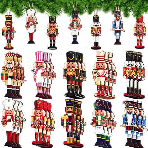 PRICES MAY VARY. A Nice Combination: you will receive 30 pieces of Christmas nutcrackers hanging ornaments in 10 designs, and each style has 3 nutcracker ornaments that the sufficient quantity can meet your home Xmas tree decoration needs Sturdy and Quality: this nutcracker ornament set is mainly made of quality wood, well polished and no burrs, with clear and bright printing, not easy to break or fade, reliable and long lasting to serve you for a long time Cute and Eye Catching: the nutcrackers The Nutcracker Christmas Decor, Nutcracker Themed Party, Nutcracker Christmas Tree, Nutcracker Christmas Decorations, Christmas Nutcrackers, Wooden Christmas Tree Decorations, Vintage Nutcrackers, Holiday Party Favors, Nutcracker Ornaments