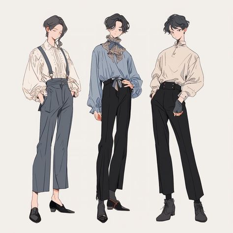 Clothes For Ocs Male, Loose Tie Reference, Male Character Design References Clothes, Cute Male Outfits Drawing, Outfit Designs Male, Outfits For Ocs Male, Male Oc Outfit Ideas, Men Clothes Drawing, Standing Pose Reference Male