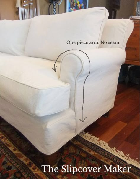 Slipcover Design: How to Handle Outer Arm Seams | The Slipcover Maker How To Make A Sofa Slipcover, Sofa Slipcover Diy, Diy Slipcovers For Couch, Sofa Slipcovers To Buy, Sofa Reupholstery, Denim Sofa, White Slipcovers, Furniture Reupholstery, Slipcover Sofa