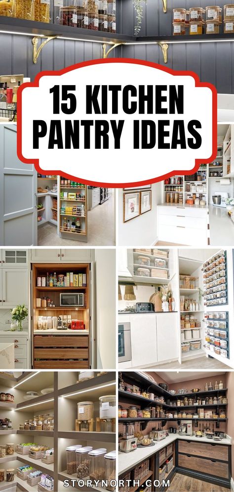 Save this pin for creative pantry organization ideas to transform your kitchen space! Explore innovative storage solutions and design tips to create a functional and stylish pantry. #HomeDecor #KitchenOrganization #PantryIdeas Pantry Designs Walk In, Small Cabinet Pantry, Small Kitchen Pantry Organization, Small Corner Pantry, Corner Pantry Organization, Modern Farmhouse Pantry, Kitchen Pantry Ideas, Rustic Pantry, No Pantry Solutions