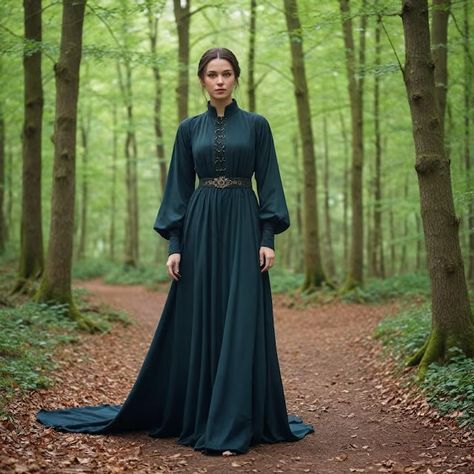 VikingNorseCreations - Etsy Fantasy Outfits Medieval, High Neck Gown Long Sleeve, Fantasy Medieval Dress Art, Medieval Clothing Women Princesses, Medieval Halloween Costume, Medieval Dress Princess Royals, Wizard Costume Women, Medieval Witch Costume, Medieval Aesthetic Outfit