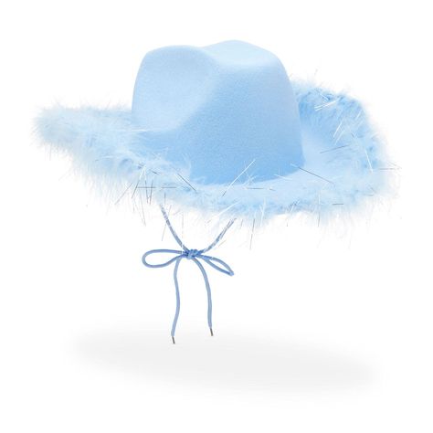 Light Blue Cowboy Hat, Light Blue Bachelorette Outfits, Sparkly Cowgirl Hat, Womens Cowboy Hat, Cute Cowboy Hat, Blue Cowboy Hat, Sparkly Cowgirl, Decorative Feathers, Bachelorette Party Accessories