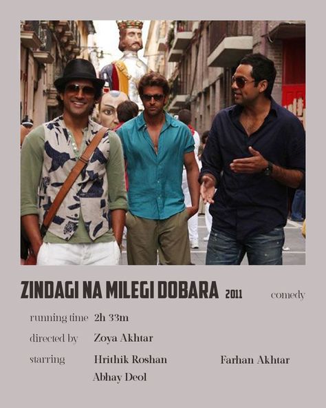 Znmd Aesthetic Poster, Zindagi Nahi Milegi Dobara, Classic Bollywood Posters, Bollywood Movies Minimalist Poster, Hindi Songs Poster, Bollywood Posters Aesthetic, Bollywood Wall Art, Znmd Quotes Aesthetic, Bollywood Polaroid Poster