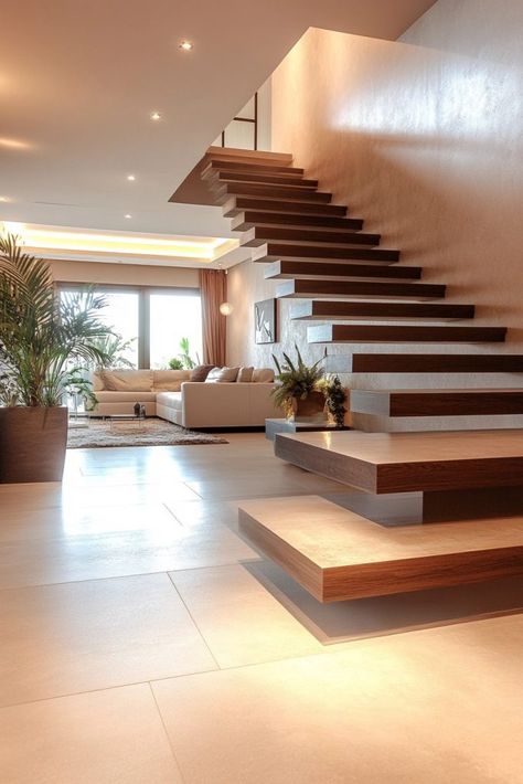 29 Staircase Designs to Elevate Your Home's Style 21 Floating Staircase Design, Floating Staircase Modern, Staircases Ideas Modern, Floating Stairs Modern, Grand Staircase Design, Minimalist Stairs, Stair Design Architecture, Living Green Walls, Luxury Stairs