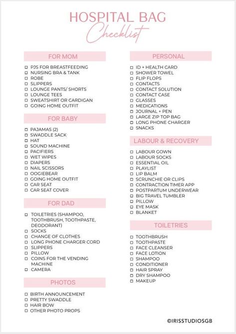 Hospital Bag Checklist Printable |Hospital Bag Essentials |Birth Bag Packing List |Pregnancy Checklist |Labour Checklist | Maternity List Hospital Bag Checklist Uk, Maternity Hospital Bag Checklist, Postpartum Checklist, Pink Hospital, Birth Hospital Bag, Birth Bag, Perlengkapan Bayi Diy, Hospital Checklist, Bag Packing List