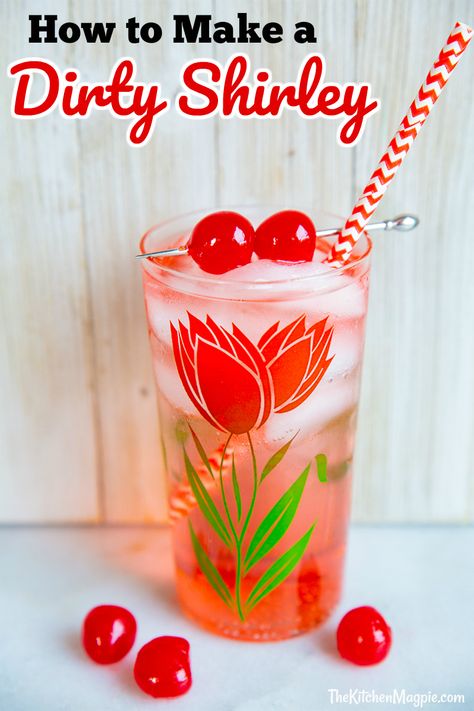 Shirley Temple Drink Alcoholic, Cherry Maraschino, Cherry Vodka Drinks, Shirley Temple Drink, Dirty Shirley, Maraschino Liqueur, 5 Oclock, Cherry Drink, Easy Alcoholic Drinks