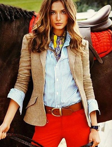 Equestrian Prep - Imgur #equestrianfashionoutfits Preppy Mode, Equestrian Chic, Scarf Knots, Equestrian Fashion, Ralph Lauren Style, Riding Pants, Mode Casual, Equestrian Outfits, Riding Outfit