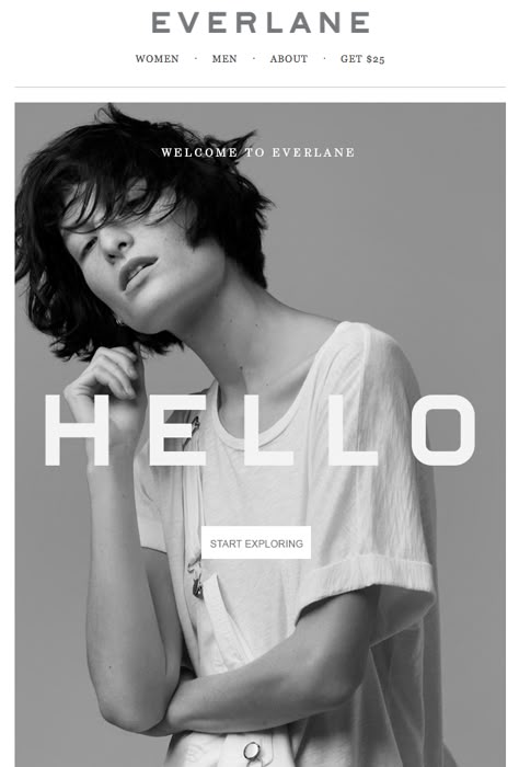 Everlane lets the image do the work in this gorgeous welcome email. Find more on welcome-email design here http://emaildesign.beefree.io/2015/09/10-tips-welcome-email-design/ Welcome Email Design, Fashion Email Design, Mailing Design, Newsletter Examples, Graphic Design Magazine, Welcome Emails, Email Examples, Welcome Design, Email Template Design