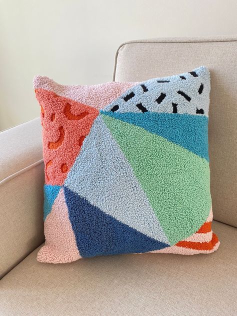 "Hand Tufted Punch Needle Pillow Cover,Decorative Embroidered Cushion Cover,Abstract Geometric Bright Colored Sofa Pillow Cover,Modern Decor 100% HANDMADE, Durable, comfortable and adds a pop of color in your home for everyday use. Each pillow cover is handmade using the punch needle technique. This pillow has a cotton envelope style back with zipper closure. Embroidered by organic soft cotton yarn and linen canvas backing. You can create a fun corners at your rooms. You can decorate your favori Colored Sofa, Punch Needle Pillow, Needle Cushion, Pillow Inspiration, Sofa Pillow Covers, Punch Needle Embroidery, Embroidered Cushions, Linen Canvas, Bright Colored