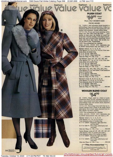 1980 Sears Fall Winter Catalog, Page 368 - Christmas Catalogs & Holiday Wishbooks Retro Winter Outfits, 60s Winter Fashion, 1989 Fashion, Vintage Winter Outfits, 1980’s Fashion, Vintage Catalog, Woman Boots, Clothing Reference, 80’s Fashion