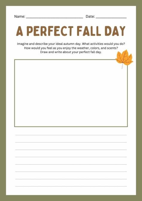 A Perfect Fall Day Drawing And Writing Worksheet Fall Writing Prompts Middle School, Fall Worksheets 3rd Grade, Halloween Reading Activity, Halloween Creative Writing, Tutoring Reading, Fall Writing Prompts, 2024 Activities, Fall Writing Activities, Creative Writing Worksheets