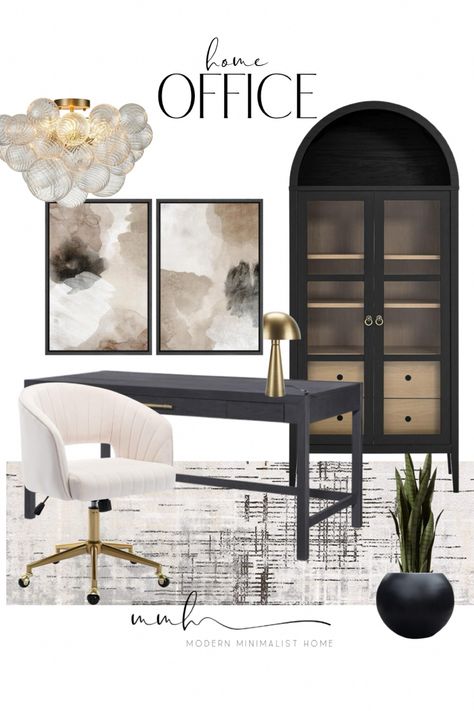 Neutral home office decor. OFFICE // OFFICE CHAIRS //OFFICE DESK // OFFICE FURNITURE // OFFICE LIGHTING // OFFICE DECOR // HOME OFFICE // HOME OFFICE DESIGN // HOME OFFICE DECOR // OFFICE INSPO // OFFICE IDEAS Follow my shop @modern.minimalist.home on the @shop.LTK app to shop this post and get my exclusive app-only content! #liketkit #LTKstyletip #LTKhome #LTKfindsunder100 @shop.ltk Black Desk Home Office Ideas, Dark Office Room Aesthetic, Black Accent Office, Office Vision Board Ideas, Black Home Office Design, Home Offices Designs, Home Office Black Wall, Moody Home Office Ideas, Realtor Home Office