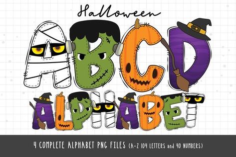 Pumpkin Frankenstein, Spooky Letters, Halloween Alphabet, Doodle Alphabet, Halloween Letters, Witch Pumpkin, Halloween Fonts, Doodle Lettering, Pumpkin Witch